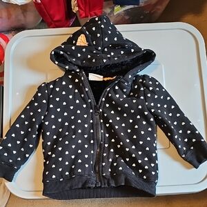 CRAZY 8 TODDLER  GIRL  BLACK HOODIE WITH  SILVER  HEARTS SIZE 2T EUC